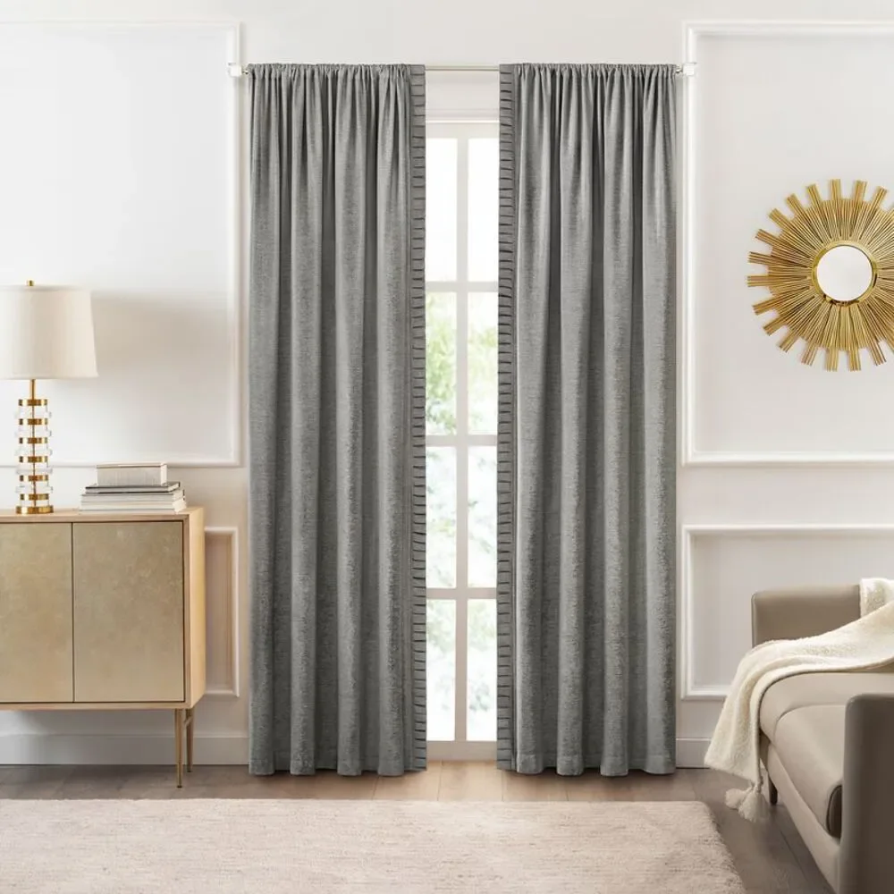 Achim Home Furnishing Bordeaux Silver Solid Pleated Window Curtain Panels : 52